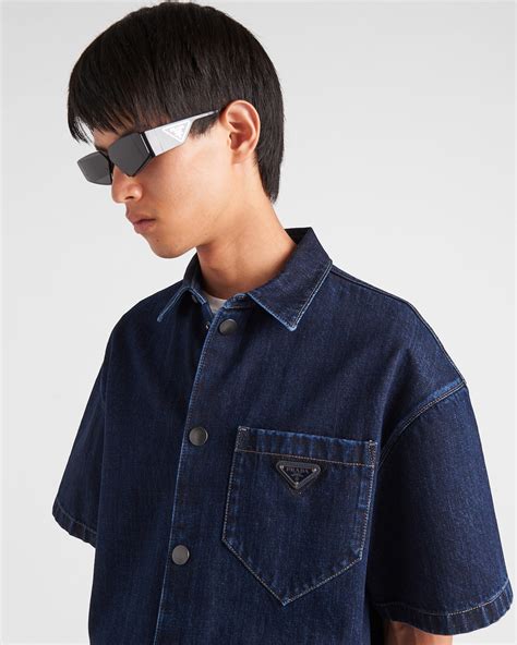 navy prada shirt|Navy Denim Shirt .